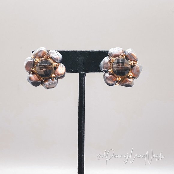 Vintage Jewelry - Vintage Silver Bead Flower Cluster Stud Earrings